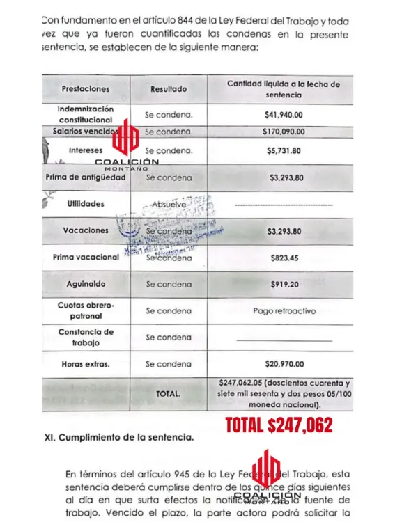 Referencia de persona ayudada por Coalición Montaño